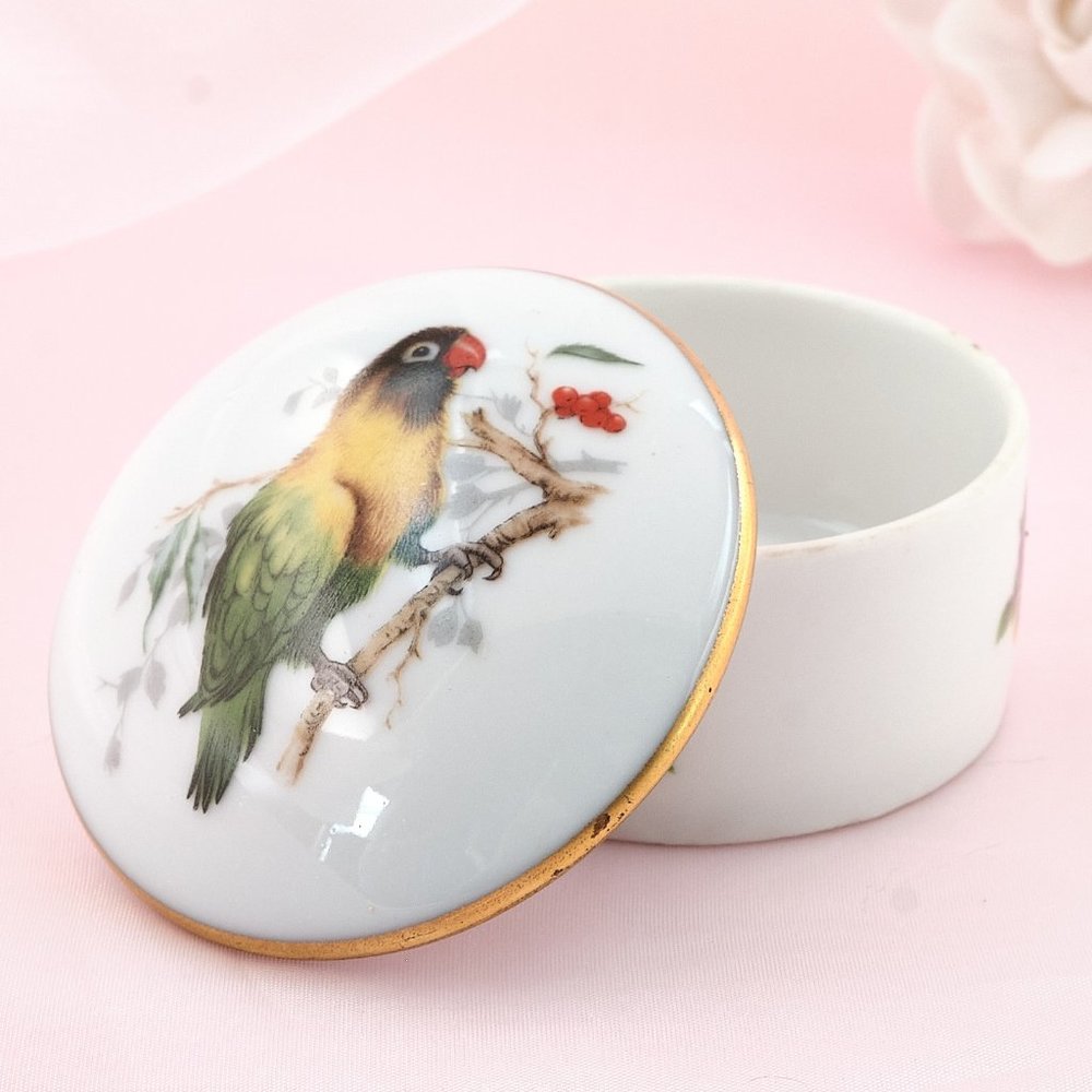 LIMOGES Lovebird Vintage Porcelain Trinket Box